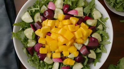 Vibrant Mango Beet Salad with Cucumber and Arugula