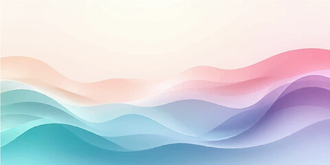 Abstract artistic blue wave design with a colorful ocean and sky backdrop