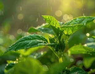 Lush green plant in a misty, bright field