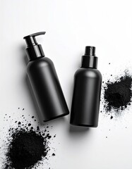 Two black bottles on white background