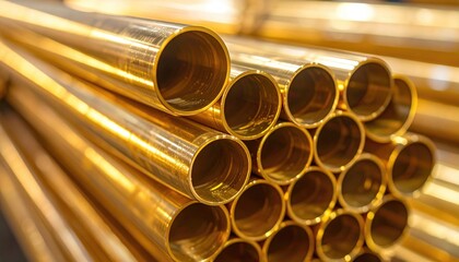 Gleaming pile of metallic gold pipes