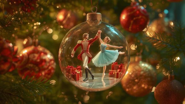 Nutcracker Ballet Dancers in Christmas Ornament on Tree
