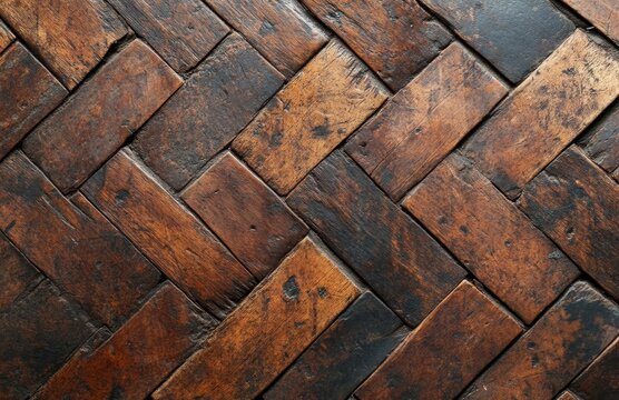 The image features a background of aged wooden planks with a herringbone pattern, displaying a brown color and rustic style textured surface, which is suitable for vintage interiors, carpenter shops
