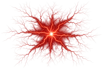 Red Electric Lightning on Transparent Background