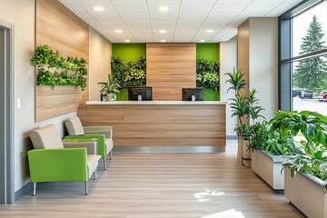 Fototapeta premium Clean and Airy Veterinary Reception Featuring Natural Elements