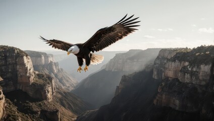 Fototapeta premium Majestic eagle soaring above a deep canyon