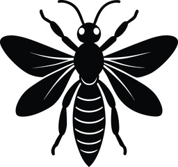 Funny vector cartoon illustration of wasp, fly, and black and white beetle insects