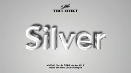 Silver metallic text effect editable vector file with shiny reflective style modern design
