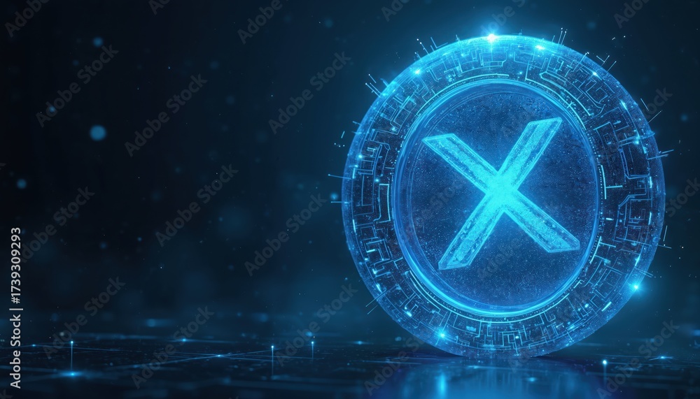Wall mural glowing blue letter x symbol in futuristic digital sphere with circuits. abstract tech background wi