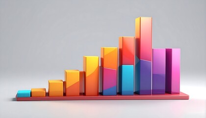 Abstract colorful 3D bar graph representing growth and data visualization against a soft gray background, perfect for business and financial presentations