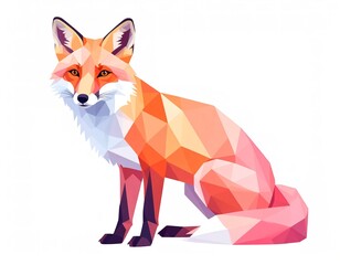  Cute geometric fox dog illustration, pastel low poly design, modern minimalist art, isolated on white background.