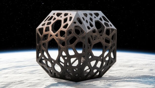 Geometric abstract mesh hovering above planet