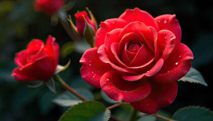 red rose on a green background
