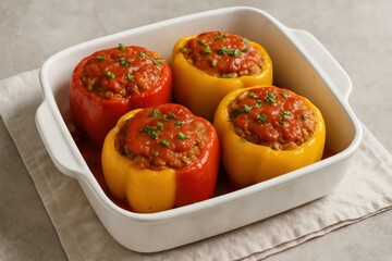 Bell peppers stuffed with ground meat and tomato sauce