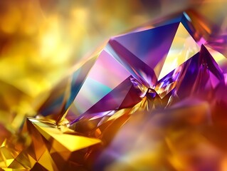 Abstract Gemstone Crystal Closeup Vibrant Purple Gold Colors