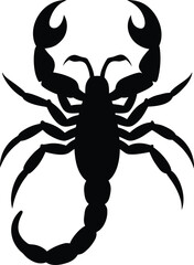 Black poisonous scorpion silhouette vector illustration with a stinger and claws on a white background