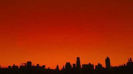 Fiery Cityscape Silhouette at Sunset Dramatic Orange Sky Urban Skyline