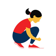 Stylized person crouching down tying shoes on a black background