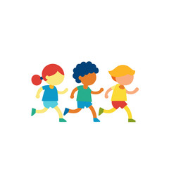 Diverse group of cartoon children running together in a race or playful activity