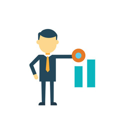 Businessman presenting a financial chart with a circular pointer and bar graph elements