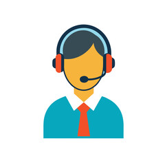 Stylized icon of a customer service representative wearing a headset and tie