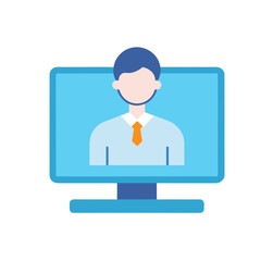 Flat design icon of a person in a shirt and tie displayed on a computer monitor