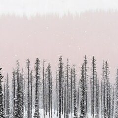 Snowy Winter Forest Landscape Pink Sky