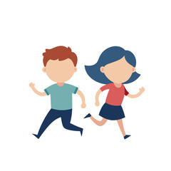 Two cartoon children running together with joyful expressions