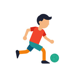 Cartoon boy playing soccer with a teal ball on a black background