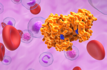 Paracetamol bound to COX-2 enzyme - closeup view 3d illustration