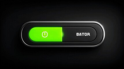 Empowering BATOR with a sleek green power switch, signaling innovation and control for a tech-savvy audience, showcasing modern design and technological advancement with vibrant clarity