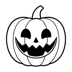 Halloween pumpkin with scary face outline black n white