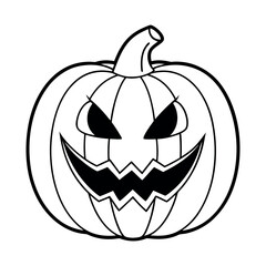 Halloween pumpkin with scary face outline black n white
