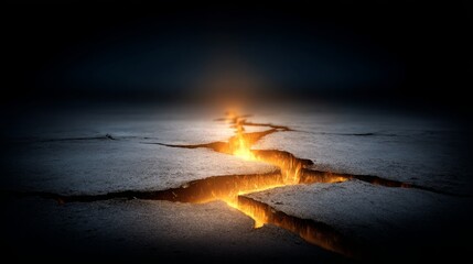 This image features a dark cracked surface with glowing cracks, evoking feelings of intensity and chaos, perfect for themes of destruction or transformation.