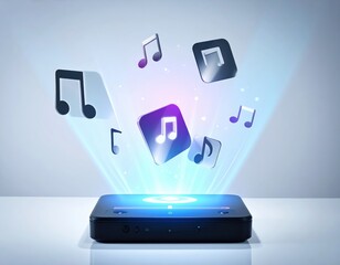 Digital music streaming from modern electronic device with floating musical notes