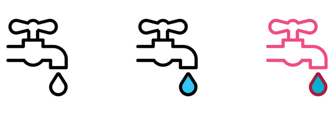 Water Tap with Drop Vector Illustration – Faucet Icon for Plumbing and Save Water Concept