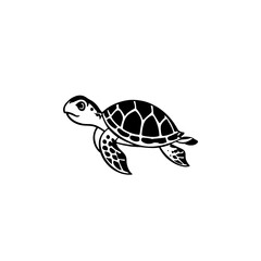 Sea Turtle. Sea Turtle simple black and white line art vector logo