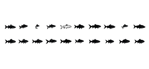 Fish Silhouette Icon Set with Various Species and Shapes