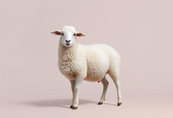 Fototapeta premium Single sheep, minimalist, solid background, ample copy space, lamb, wool