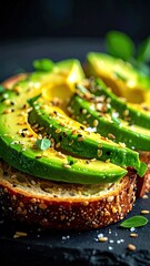 Avocado toast topped with seeds & herbs