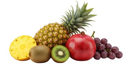 Vibrant Tropical and Seasonal Fruits Arranged on a Colorful Gradient Background
