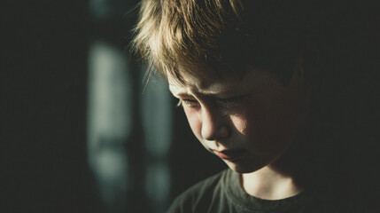 Young boy in pain, lonely crying. 