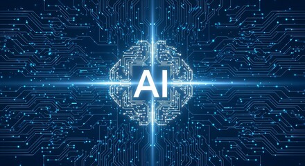 Brilliant AI brain graphic with glowing circuits symbolizes innovation and future technology