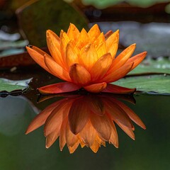 Orange lily reflected on water