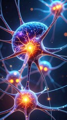 Neurons glow amidst dark space