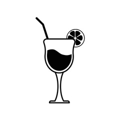 Refreshing cocktail in elegant glass sits on white table, garnished with orange slice and straw, evoking summer vibes and relaxation.