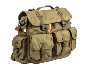 Green Military Tactical Backpack Isolated on White Background