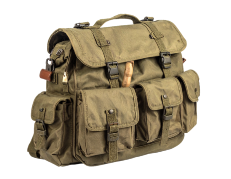 Green Military Tactical Backpack Isolated on White Background