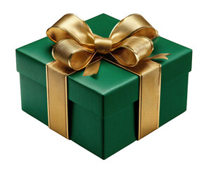 Joyful green Christmas gift box with luxurious gold ribbon and bow. beautiful present for holiday celebration, this isolated package evokes feelings of anticipation