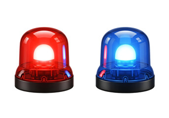 Emergency Lights: Red and Blue Siren Flashing for Police, Fire, and Ambulance Services - Critical Alert System with Bright Glowing Signal on White Background